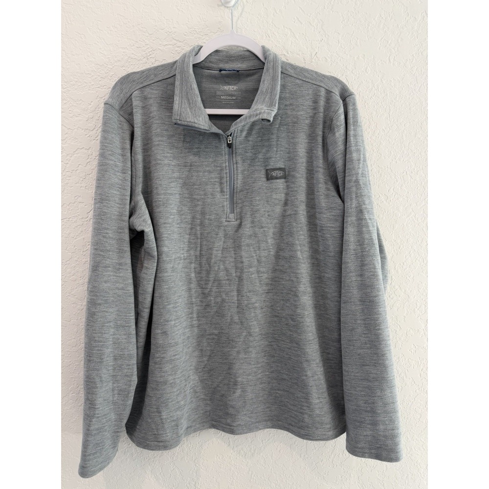AFTCO Men's Gray 1/4 Zip Pullover Long Sleeve Mock Neck Fishing Shirt M
